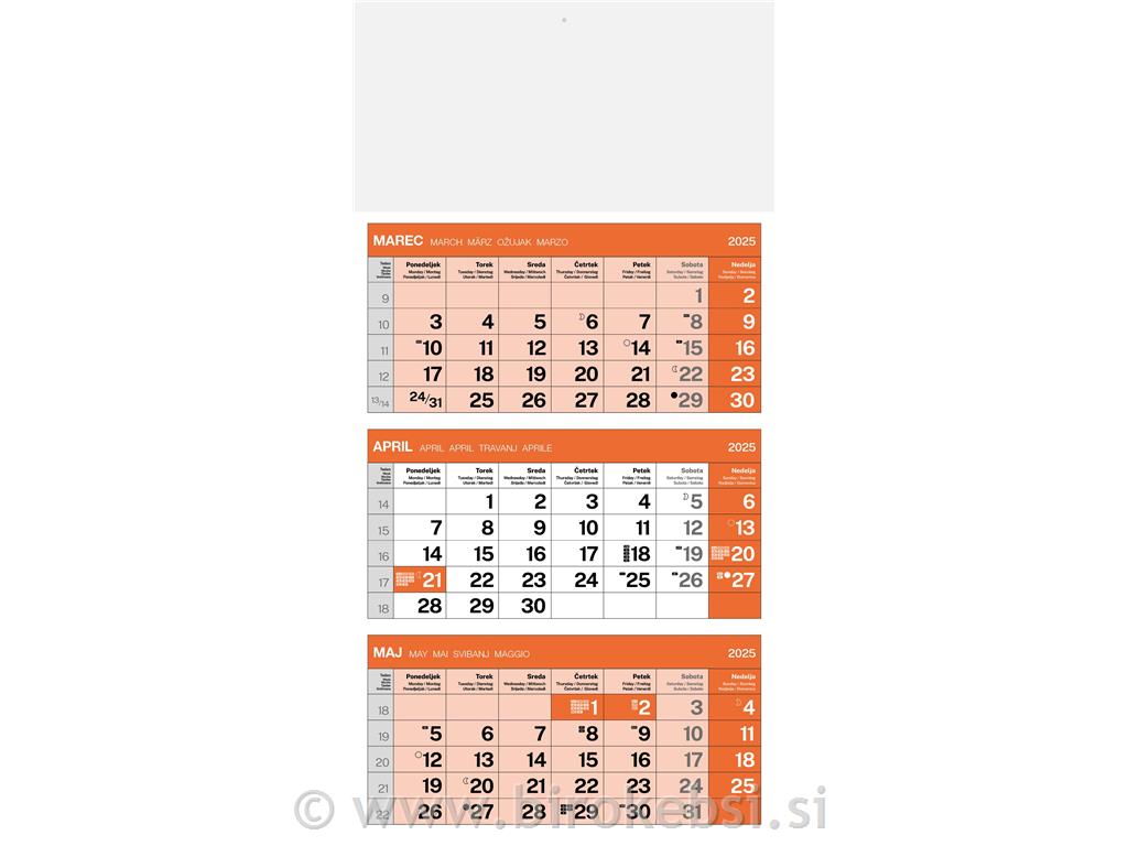 KOLEDAR 3-DELNI LEPLJEN ORANŽEN 2025