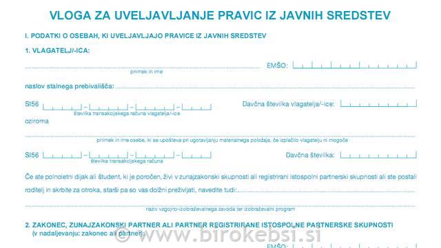 VLOGA ZA UVELJAVLJANJE PRAVIC IZ JAVNIH