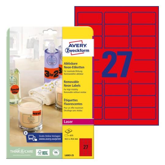 ZWECKFORM 63,5x29 NEONSKO RDEČE NALEPKE