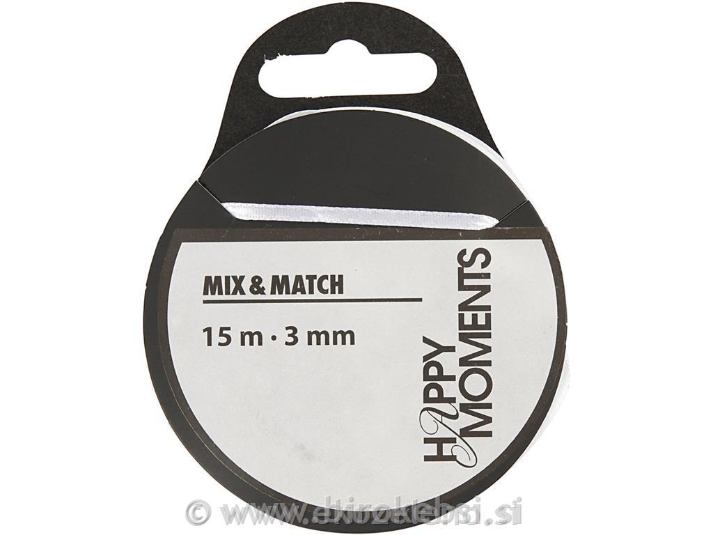 Saten trak 3 mm, bel, 15 m