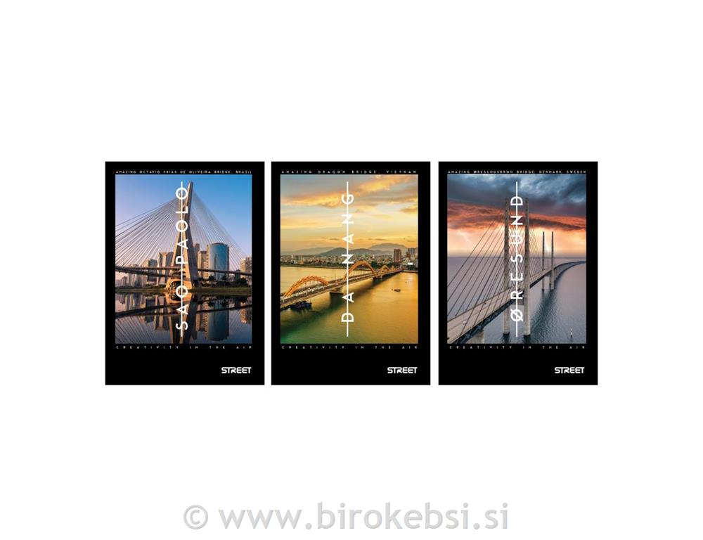 ZVEZEK STREET BRIDGES A4 ČRTE Z ROBOM