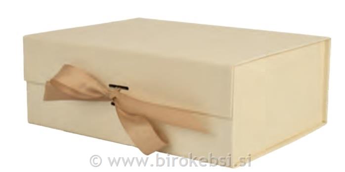 DARILNA ŠKATLA BEIGE L S SVILENIM TRAKOM