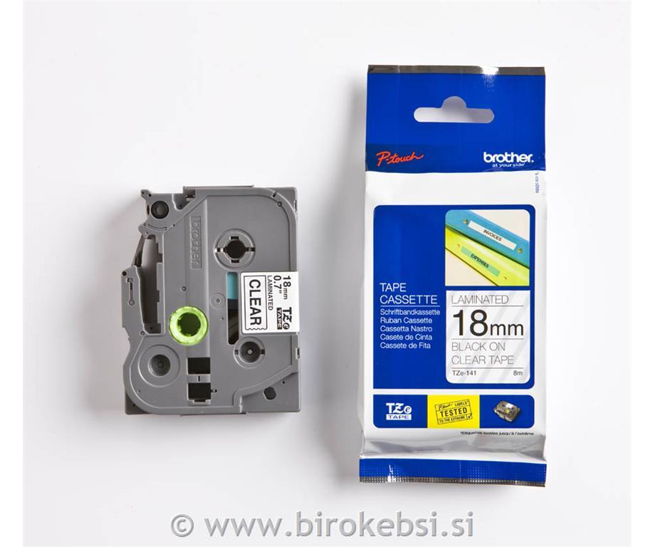 TZE141 Prozoren/črn 18mm, trak za PT