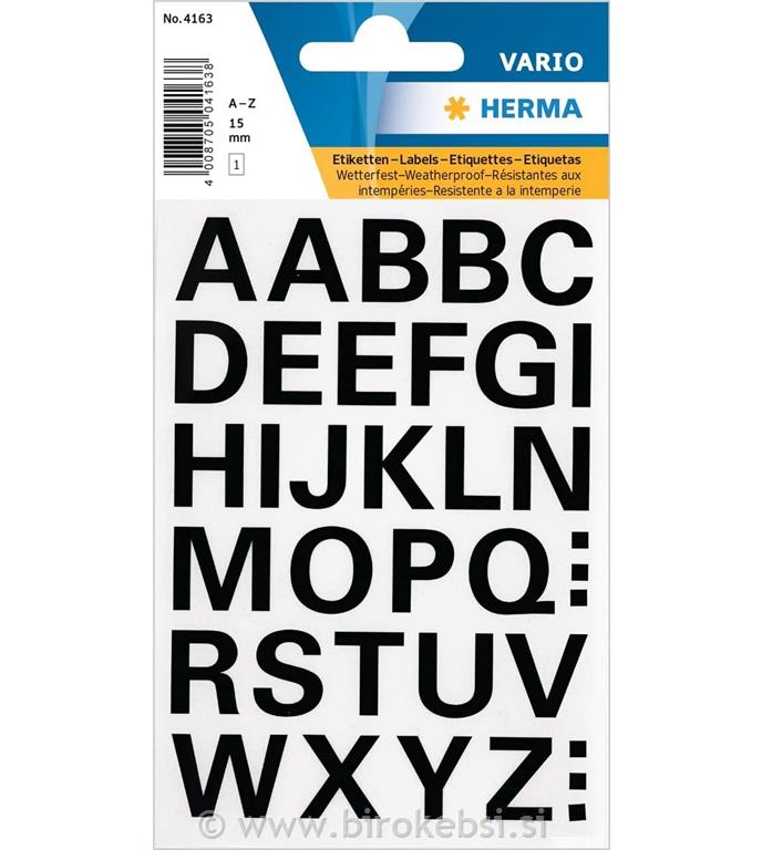 HERMA ETIKETE 4163 A-Z FOLIJA 15mm ČRNE