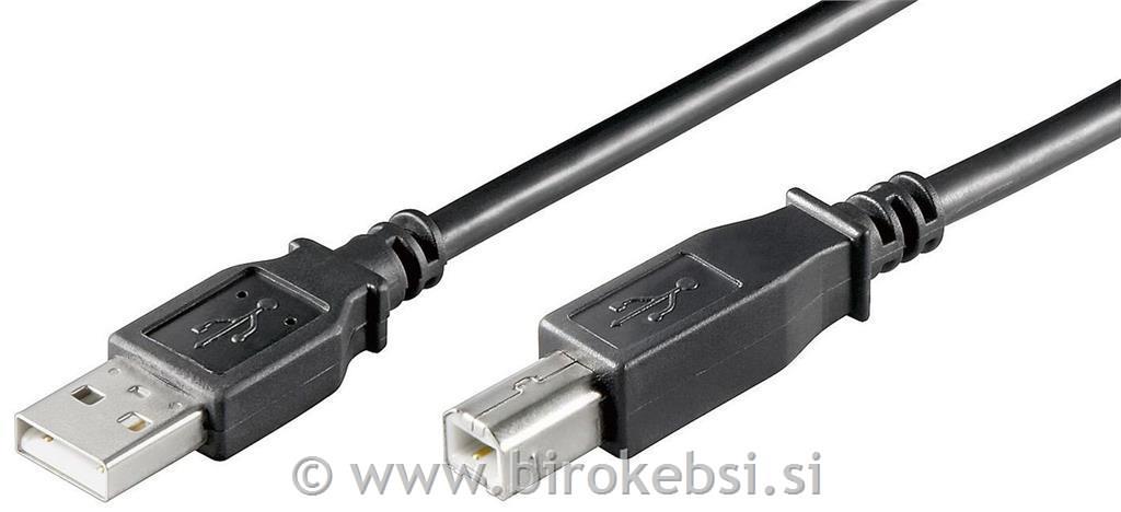 Kabel USB A-B 2.0, 1,8m, črn